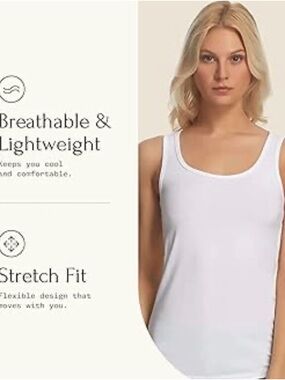 🌸. Felina White Tank Top - Scoop Neck Lightweight Stretch